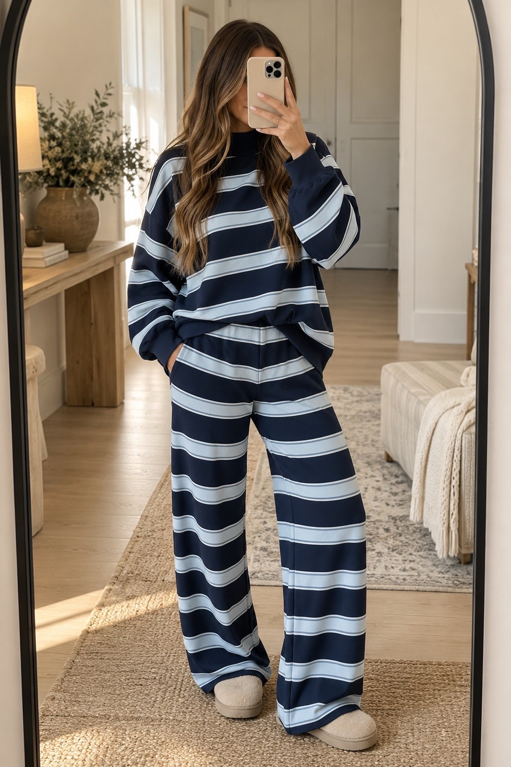 Amazon lounge set that looks way more expensive than it is 🤎 This striped two-piece set has the cutest oversized fit + wide-leg pants and is perfect for lounging, errands, travel days or school drop-off. Comfy enough for home but still looks put together! ✨

#AmazonFashion #AmazonFinds #AmazonOutfits #AmazonStyle #TwoPieceSet #MatchingSet #Loungewear #ComfyOutfits #CasualStyle #FallOutfits #AmazonMustHaves #LTKFinds

#LTKSaleAlert #LTKSeasonal #LTKootd