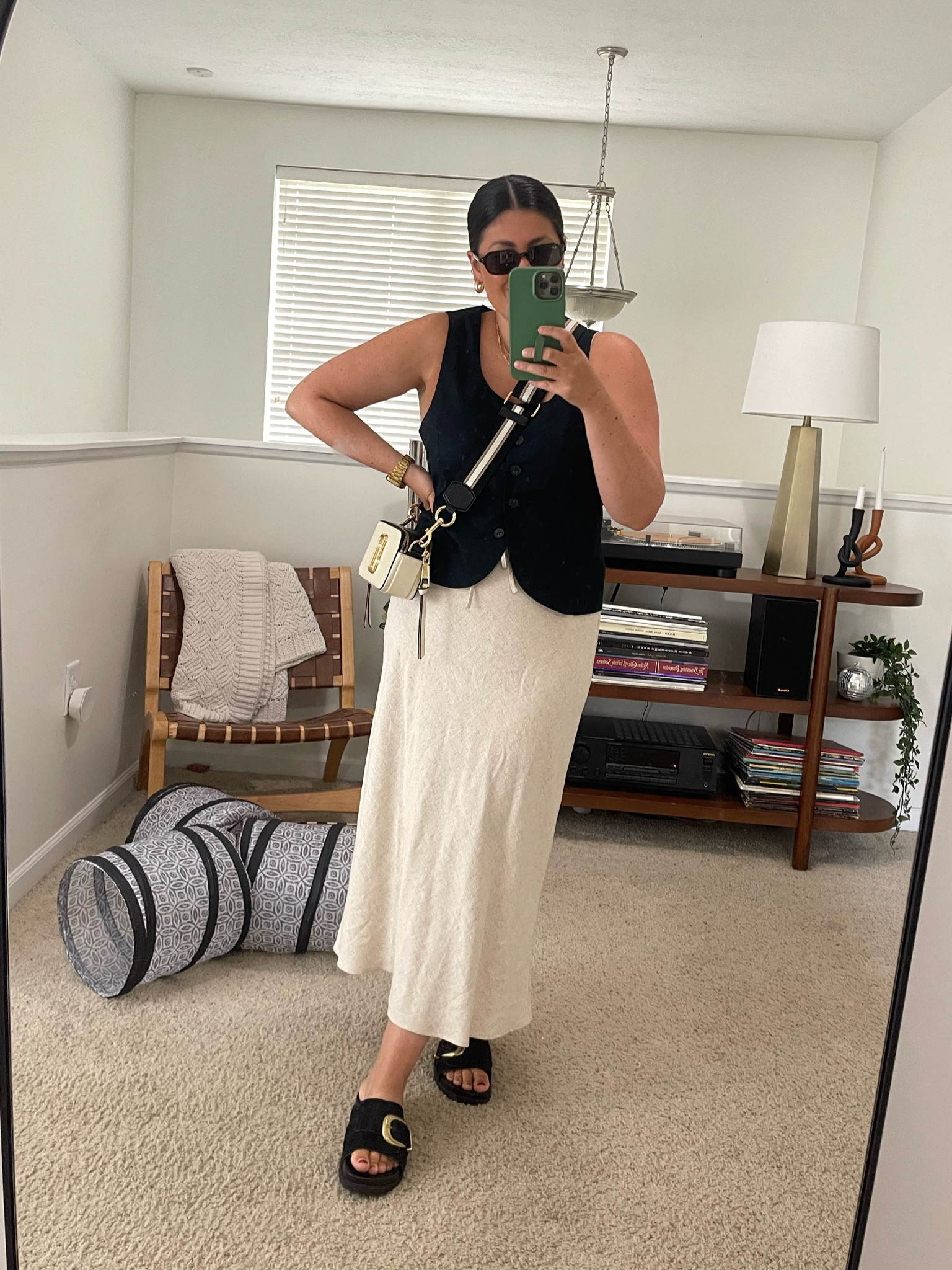 Vest (large) | linen maxi skirt (Gentle Fawn — old, similar linked) square sunnies | black slide sandals 

Summer outfit 

#LTKPetite #LTKStyleTip #LTKFindsUnder100