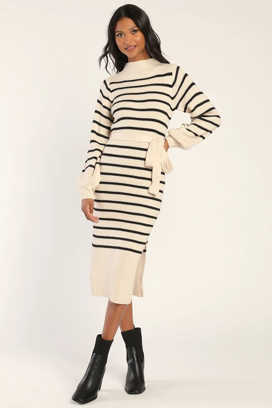 Stripe Things Up Cream Striped Mock Neck Bodycon Sweater Dress | Lulus (US)