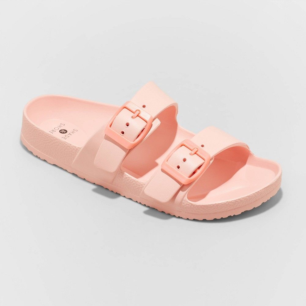 Women's Neida EVA Two Band Footbed Slide Sandals - Shade & Shore Light Pink 12 | Target