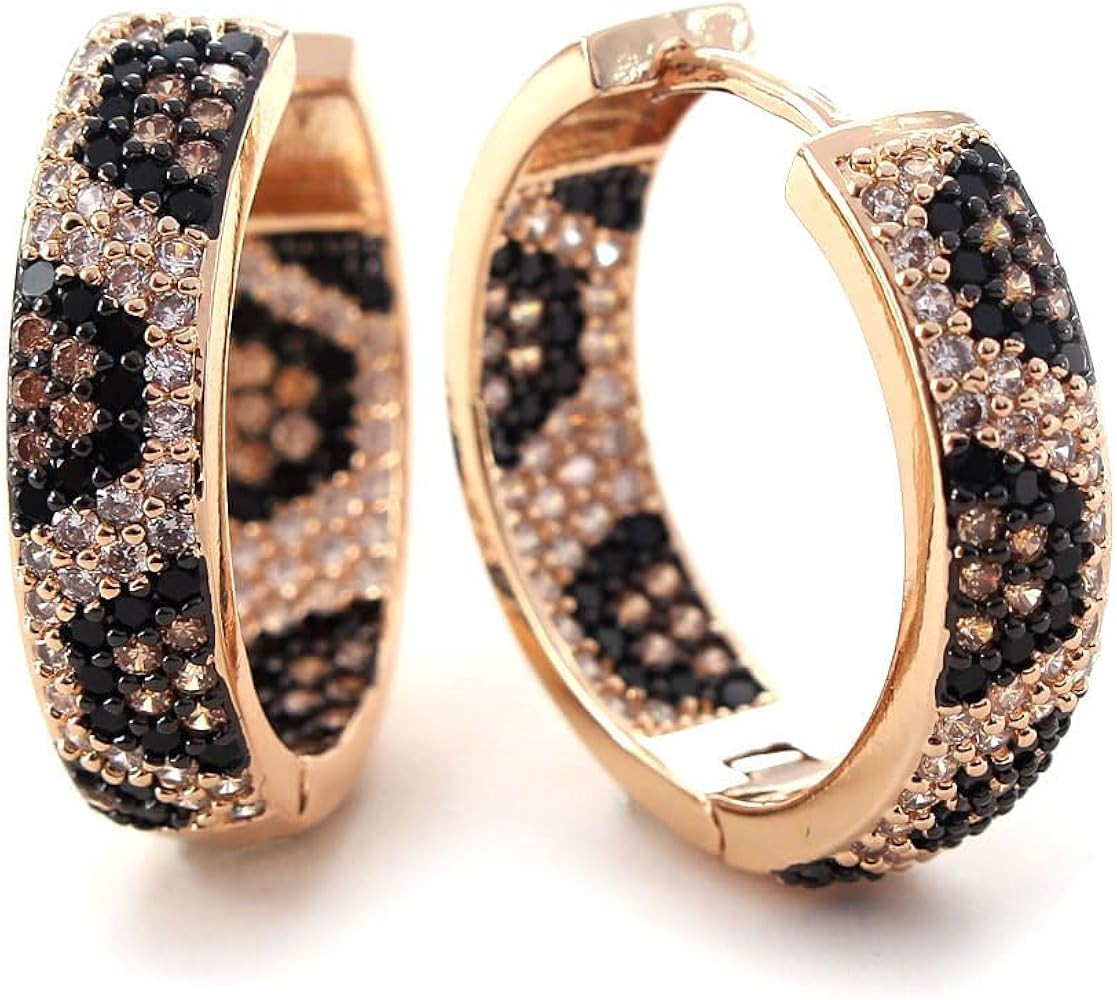 Shinny Animal Leopard Print Earrings Cubic Zirconia Paving Gold Plated Women Hoop Earrings Statem... | Amazon (US)