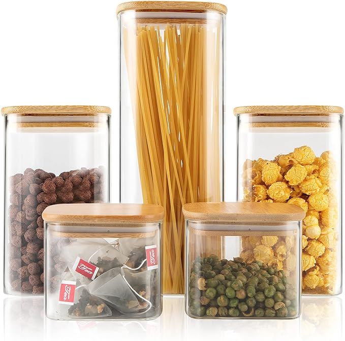 Food Storage Jars, (Square)Jars Set of 5-Glass Storage Containers Clear Glass Food Canister with ... | Amazon (US)