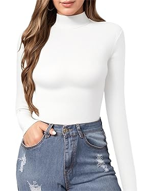MANGOPOP Women's Mock Turtle Neck Slim Fit Long Sleeve Shirts Fall Fashion Tight Tops Basic Tee W... | Amazon (US)