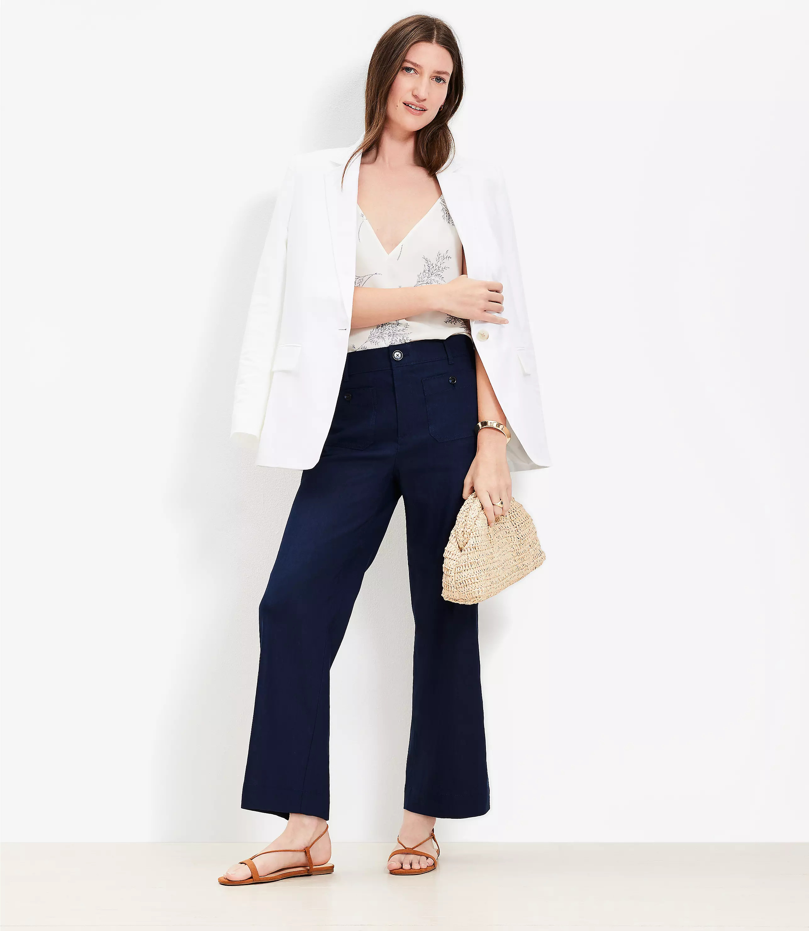 Palmer Wide Leg Crop Pants in Linen Blend | LOFT