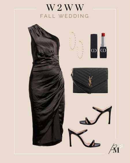 black one shoulder dress 
ysl clutch 
stuart weitzman black heel 


#LTKSeasonal #LTKstyletip #LTKwedding