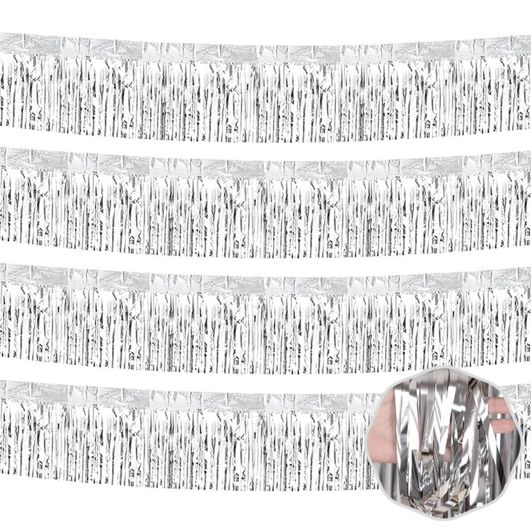 4Pcs Foil Fringe Garland Metallic Foil Tinsel Streamers, 12in x 10ft Wall Hanging Fringe Curtain ... | Walmart (US)