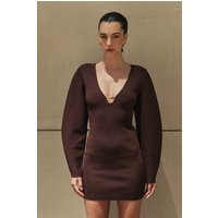 Billy Balloon Sleeve Knit Mini Dress - Dark Chocolate I MESHKI I Size L | MESHKI US