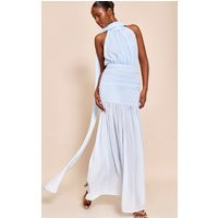 Light Blue High Neck Scarf Detail Ruched Maxi Dress | PrettyLittleThing US