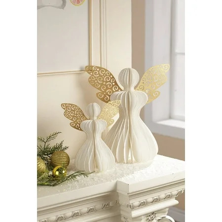 Paper Angels Christmas Tabletop Decorations, White, 2 Count, by Holiday Time | Walmart (US)