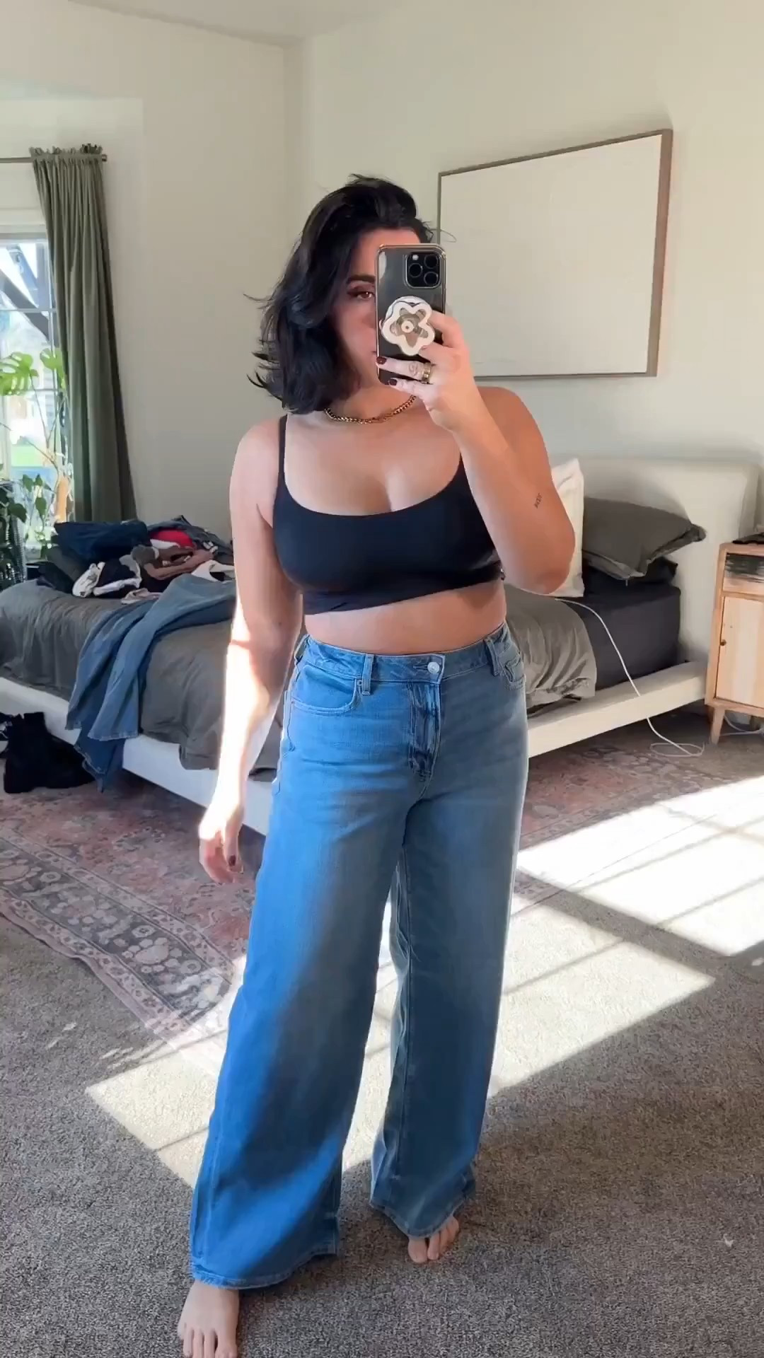 Top selling viral drapey jeans from last year are back! These are insanely comfy and stretchy, the perfect wide leg fall/winter jeans. So flattering on any body type!

I did a size 8, runs big! 
Apple shaped thick tummy approved! 

Winter denim, Winter jeans, winter outfit, American Eagle denim

#LTKootd #LTKFindsUnder50 #LTKMidsize