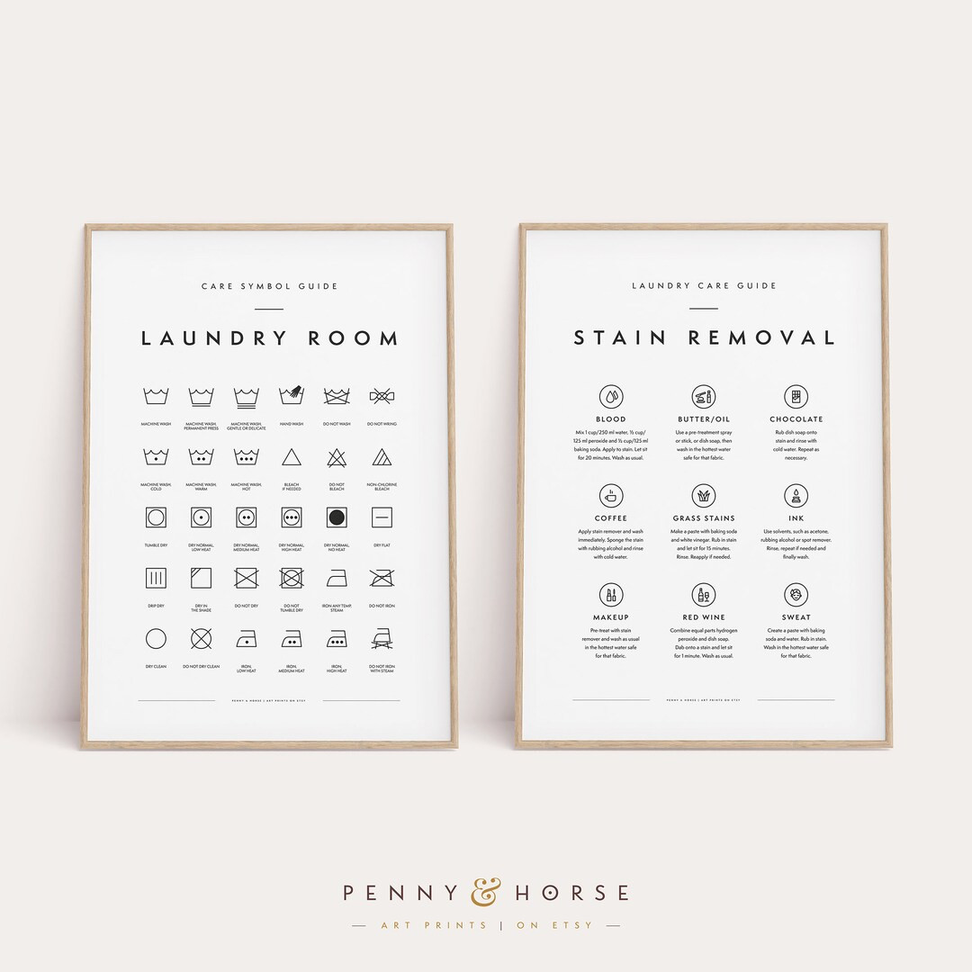 Laundry Room 2 Print Set, Printable Art, Laundry Wall Decor, Laundry Symbols Guide, Laundry Care,... | Etsy (US)