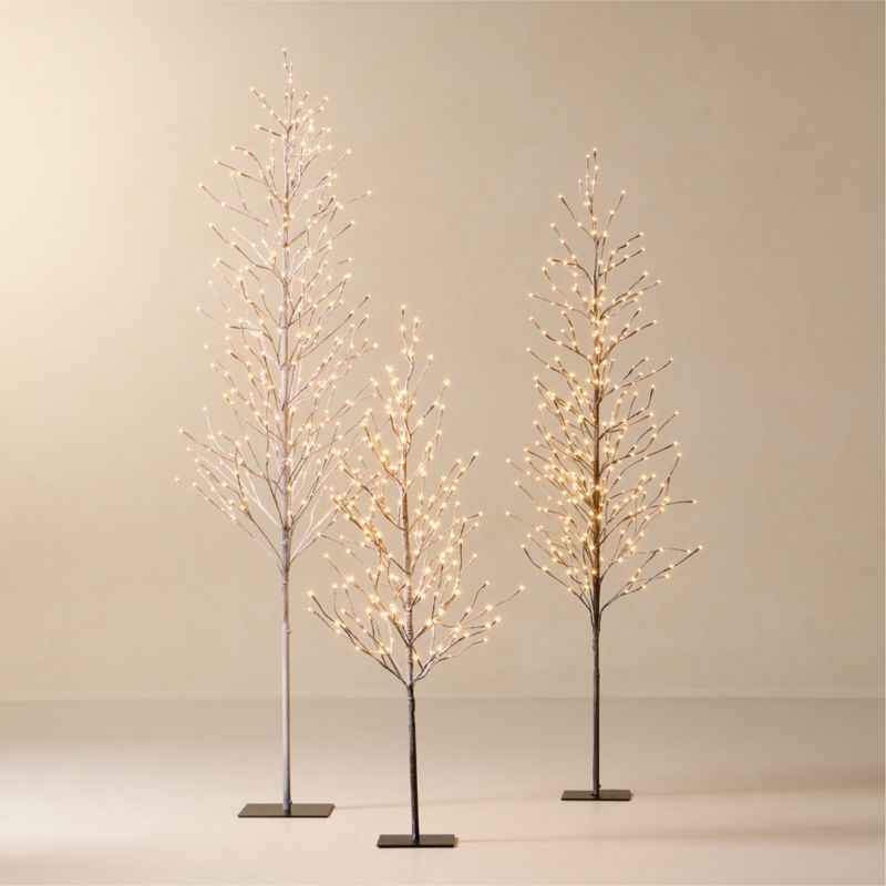 Faux Birch Pre-Lit LED Trees, Set of 3 + Reviews | CB2 | CB2