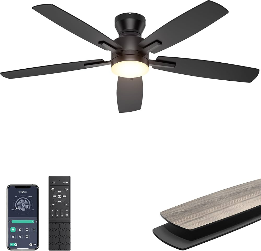 Ohniyou Ceiling Fans with Lights, 52'' Low Profile Ceiling Fan with Light and Remote/APP Control,... | Amazon (US)