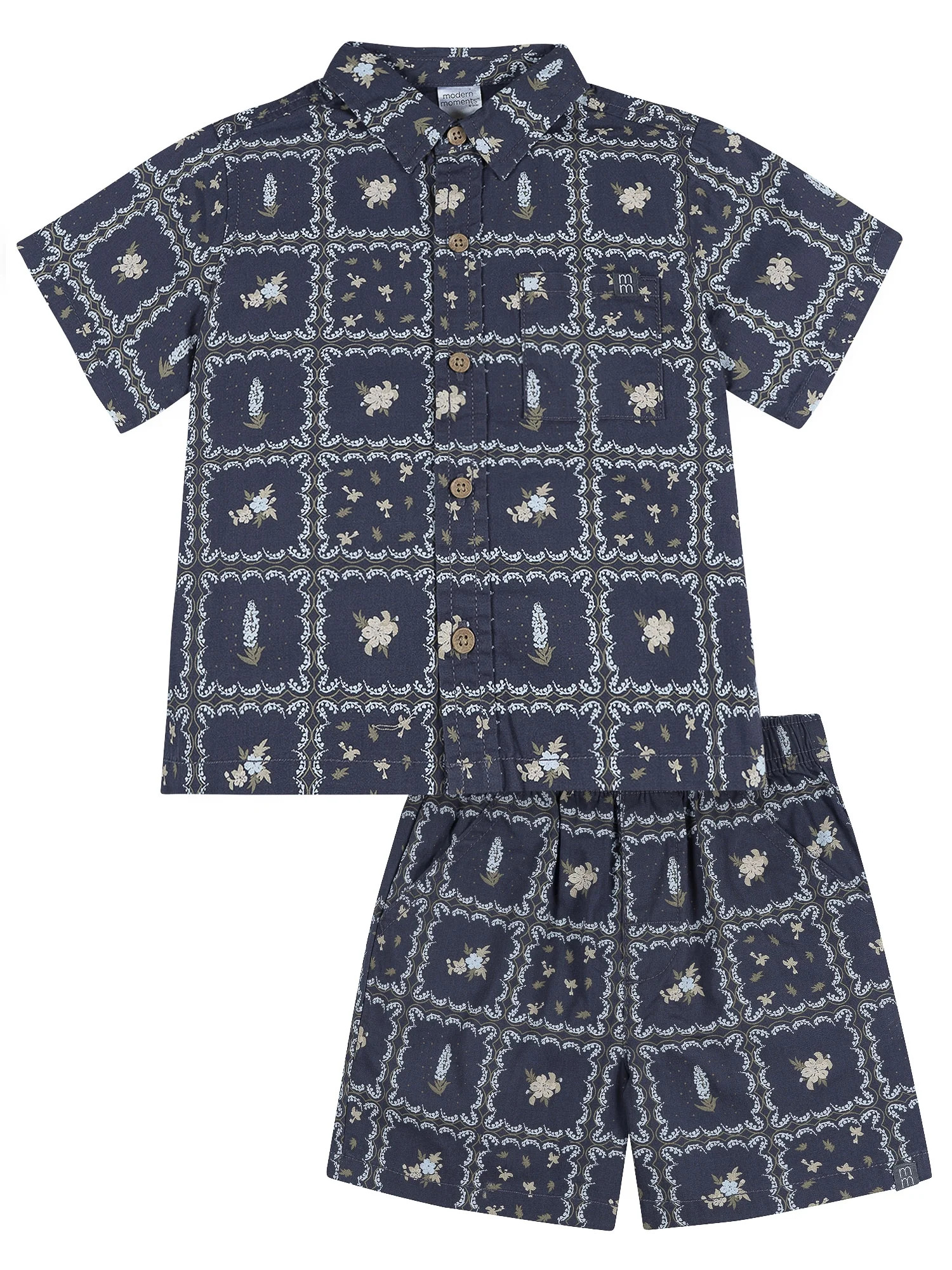 Modern Moments by Gerber Toddler Boy Button Front Shirt with Pocket and Short Set, 2-Piece, Sizes... | Walmart (US)