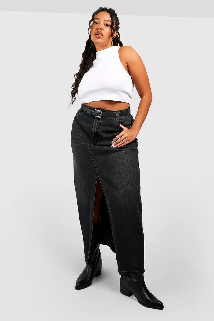 Plus Split Front Denim Maxi Skirt | Boohoo.com (US & CA)