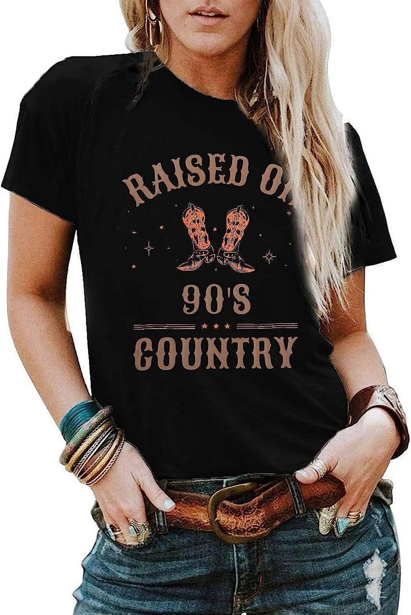 Raised on 90s Country Shirt Womens Vintage Cowgirl T-Shirt Concert Outfits Casual Country Music G... | Walmart (US)