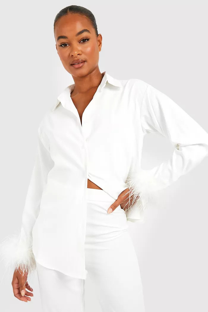 White Tall Feather Cuff Shirt | Boohoo.com (UK & IE)