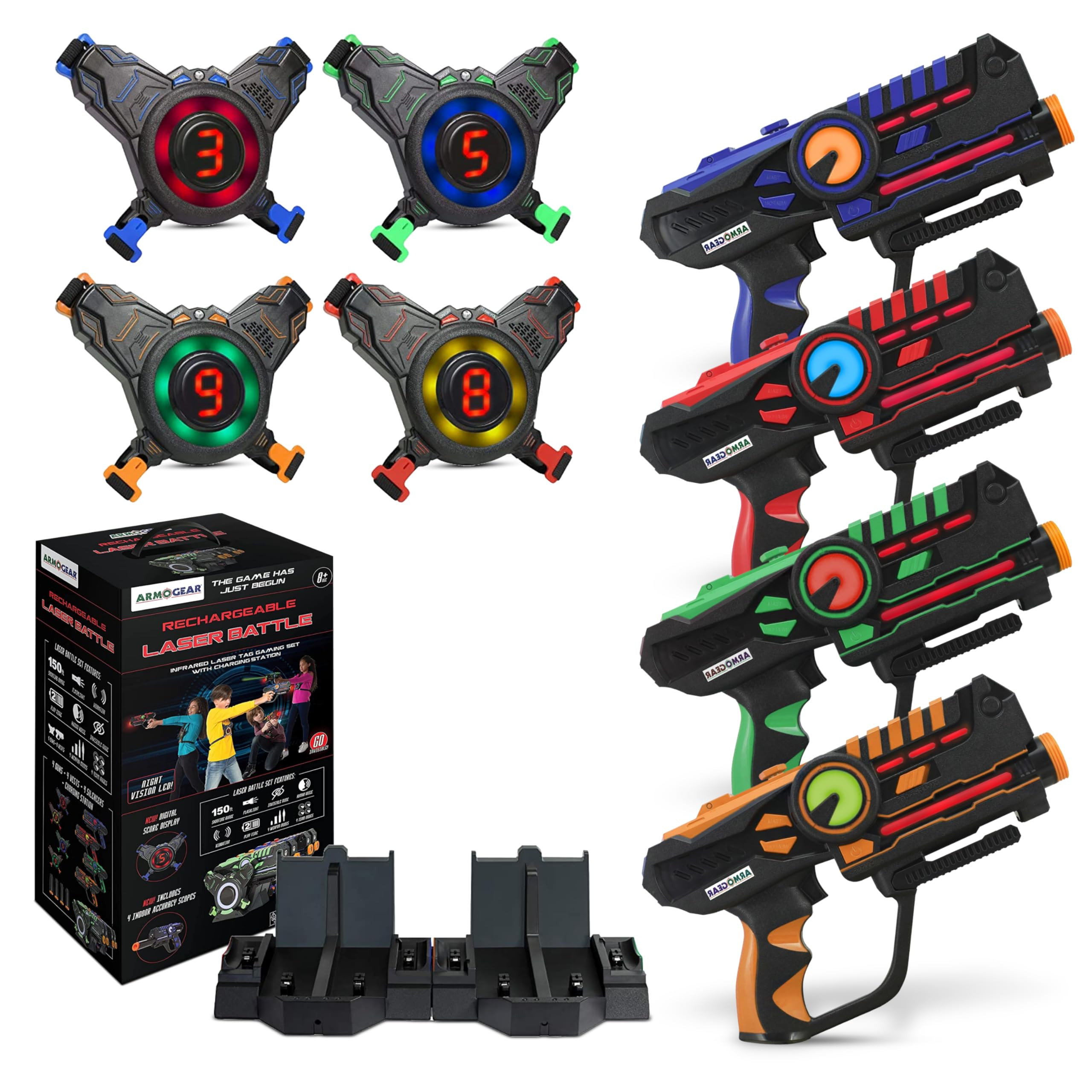 ArmoGear Laser Tag Guns with Vests Set of 4 - Adult Laser Tag Guns, Multiplayer Lazer Tags Set for Kids, Teens, and Adults - Indoor and Outdoor Game for Family Fun - Gift for Boys and Girls, Ages 8+ | Amazon (US)
