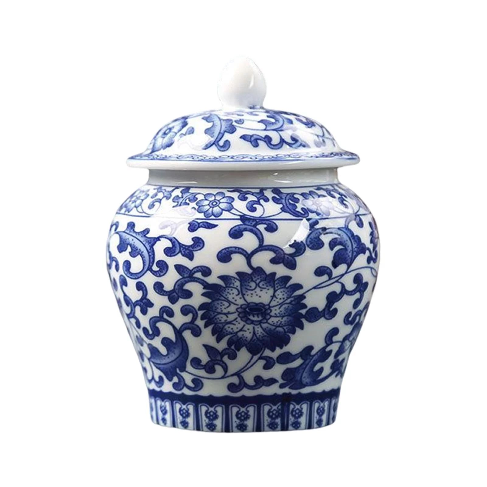 Oriental Style Blue and Glazed Ginger Jar Tea Storage Jar with Lid Floral Arrangement Fine Workma... | Walmart (US)