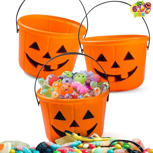 JOYIN 6PCS Halloween Trick or Treat Pumpkin Bucket, Jack O Lantern Candy Basket and Buckets for Trick or Treating, Orange Halloween Pails with Handle for Kids Party Favors Supplies Props | Amazon (US)
