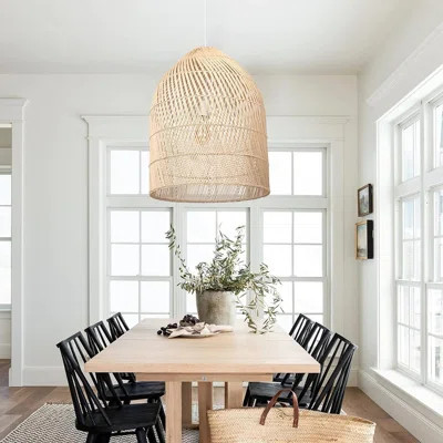 Handmade Rattan Woven Bell Pendant Light Shade, Rustic Design Ceiling Hanging Lamp For Dining Room, 16.5" X 20.8 | Wayfair North America