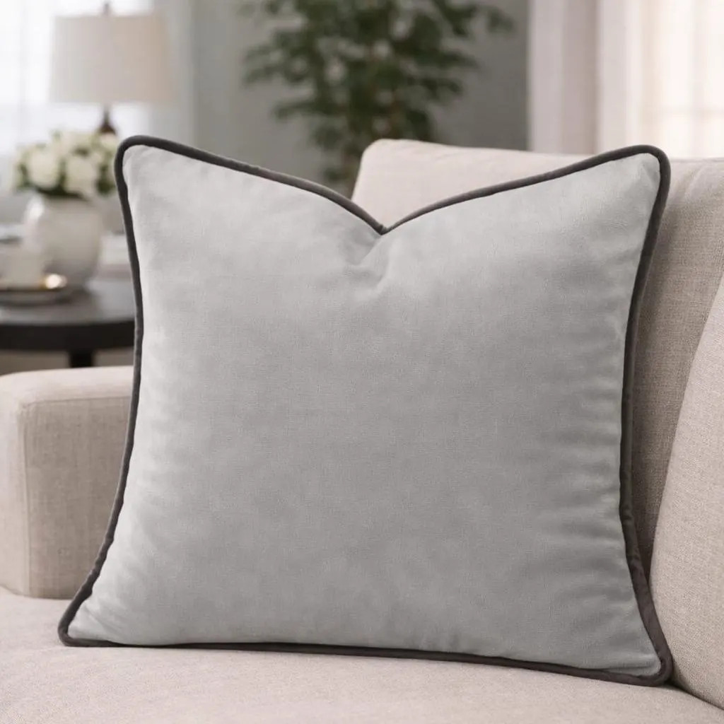 Light Gray Velvet Cushion Cover with dark gray | Custom Sizes 16x16 20x20 | 17 Colors | Luxury Decorative Throw Pillow for Sofa & Bed | Etsy (Global)