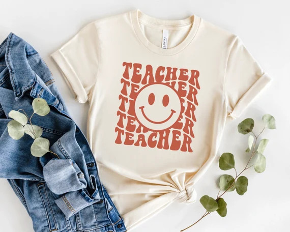 Teacher Smiley Face Shirt Retro Teacher Shirt Smile Face - Etsy | Etsy (US)