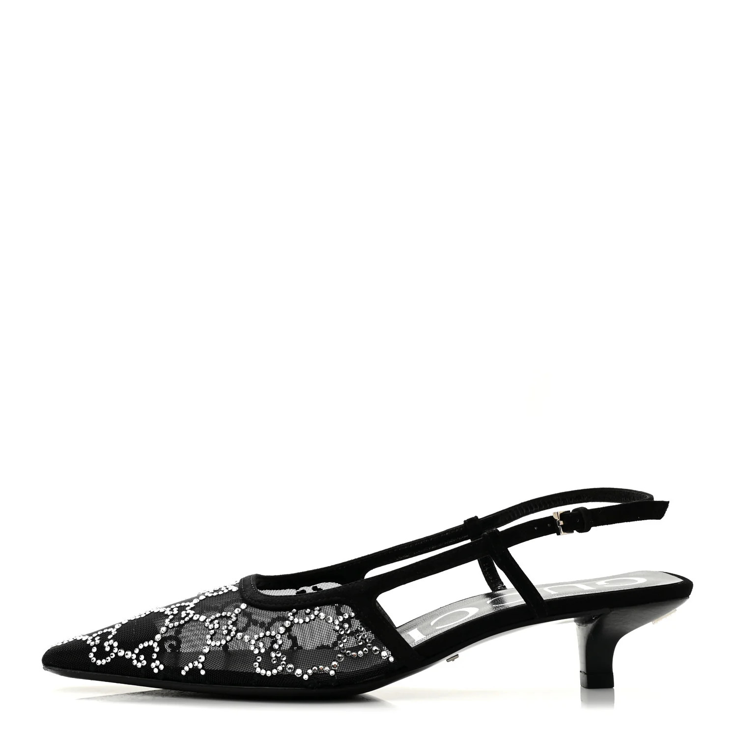 Gucci Suede Mesh Crystal GG Monogram Slingback Pumps 36.5 Black 1955648 | FASHIONPHILE (US)
