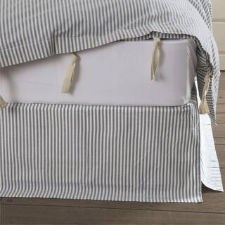 Farmhouse Ticking Blue Queen Bed Skirt 80Lx60Wx16 | The Home Depot