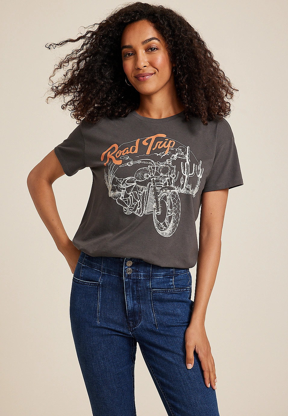 Road Trip Rhinestone Motorcycle Oversized Fit Graphic Tee | Maurices