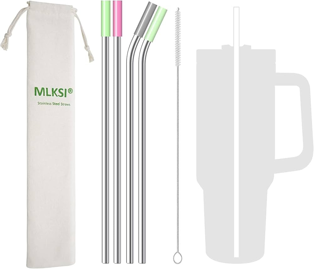 MLKSI Stainless Steel Straw Replacement for Stanley Cup Accessories, 4 Pack Reusable Straws with ... | Amazon (US)