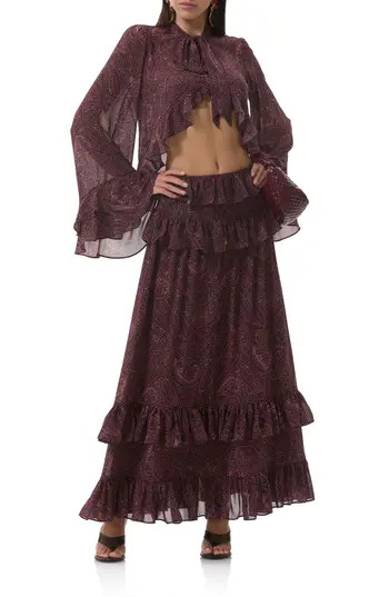 AFRM Aldora Paisley Bell Sleeve Crop Top in Chocolate Paisley at Nordstrom Rack, Size Medium | Nordstrom Rack