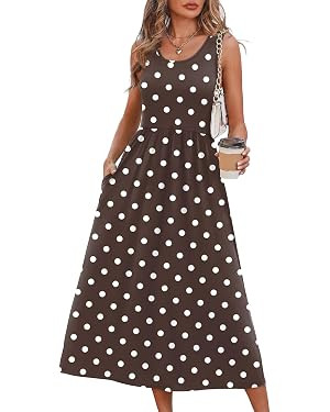 WIHOLL Summer Dresses for Women Flowy Casual Midi Dress Beach Vacation Sundresses with Pockets | Amazon (US)