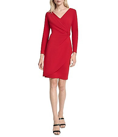 DKNY By Donna Karan Scuba Crepe V-Neck Long Sleeve Faux Wrap Dress - 14 | Dillard's