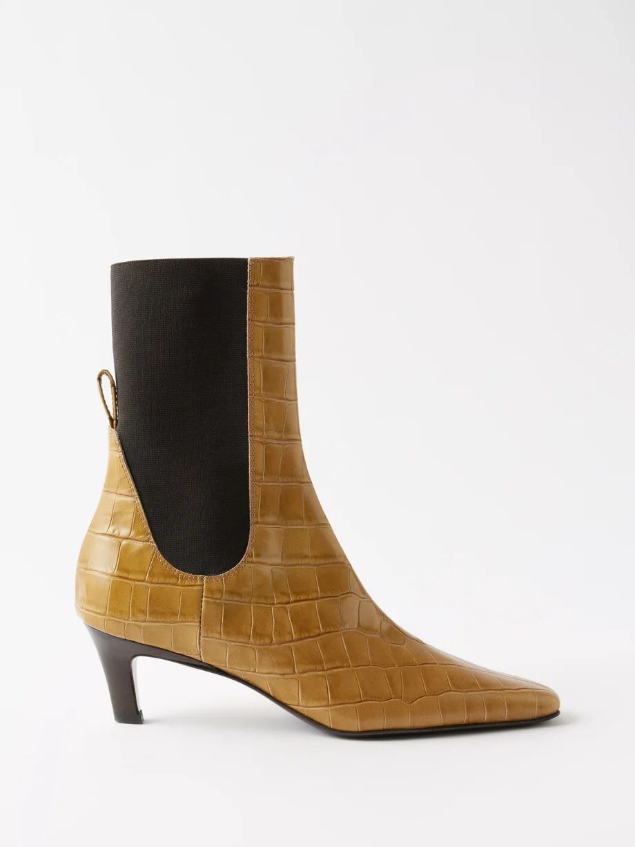 Kitten-heel croc-effect leather boots | Matches (UK)