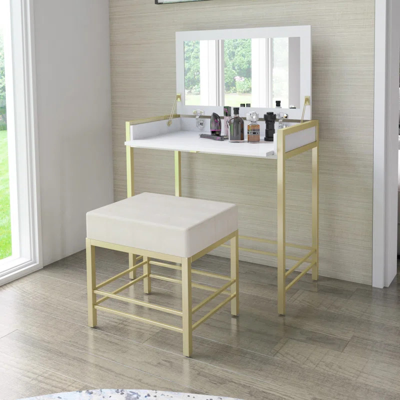 Jaidon Vanity Set with Stool and Mirror | Wayfair Professional