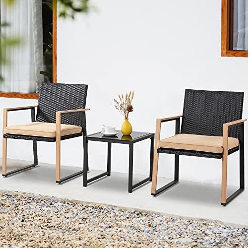 Meilocar 3 Piece Patio Set Outdoor Wicker Patio Furniture Sets Rattan Chair Conversation Sets Wicker | Amazon (US)