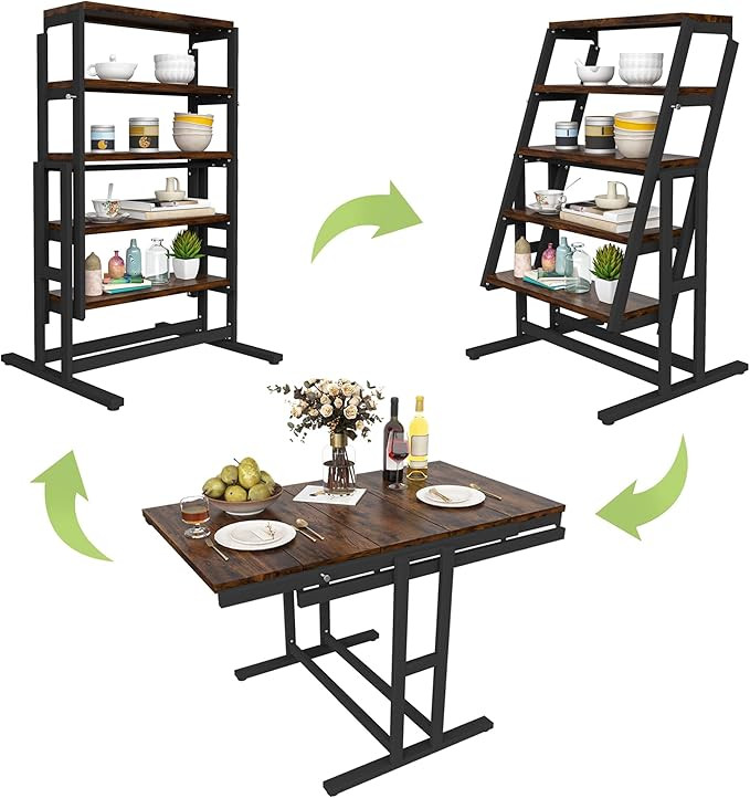 Convertible Dining Table, Multipurpose Mahogany Storage Shelf, 2 in 1 Bookshelf to Kitchen Table,... | Amazon (US)