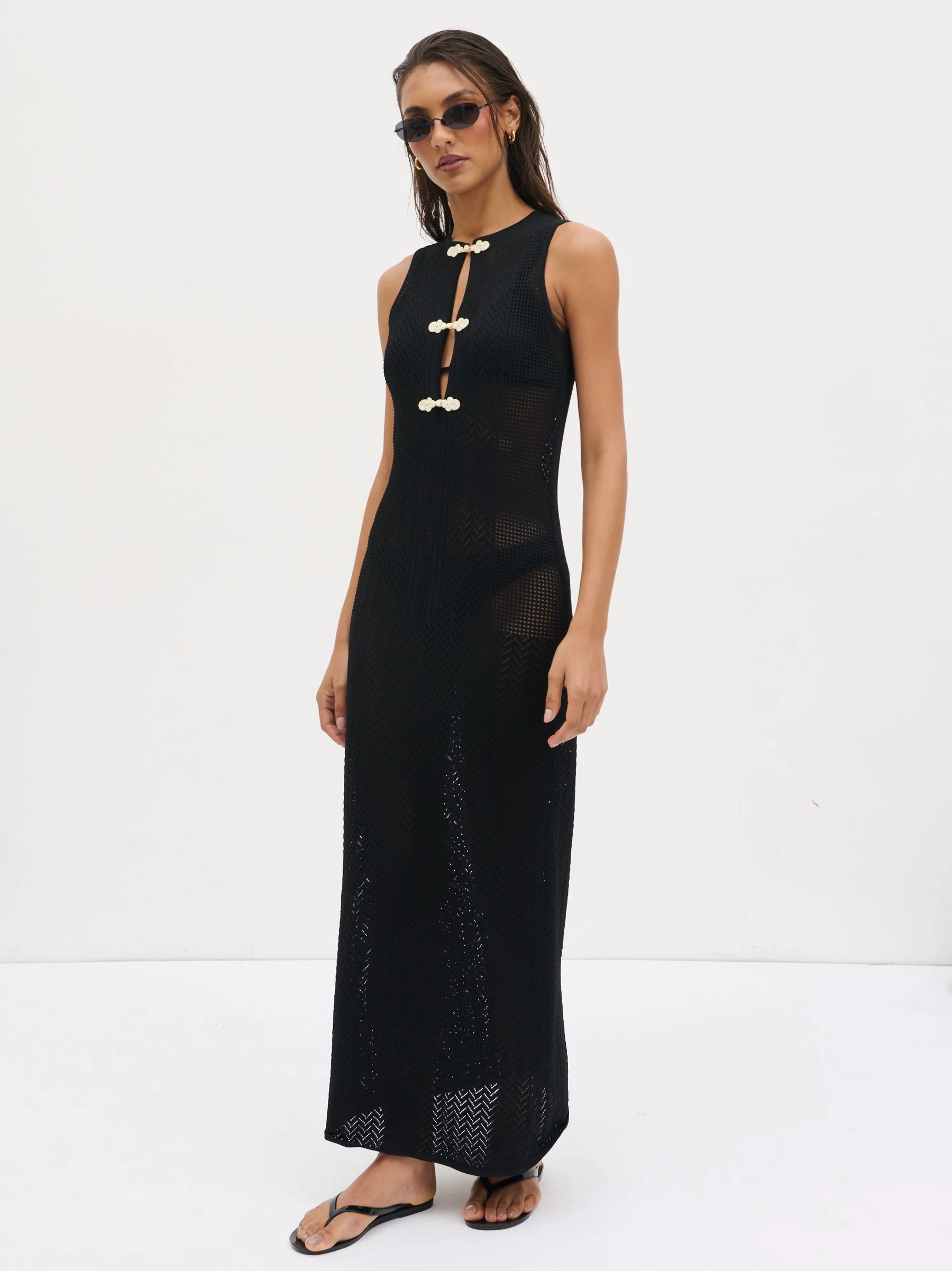 Celeste Knit Maxi Dress - Black and Cream | Pretty Lavish (UK)