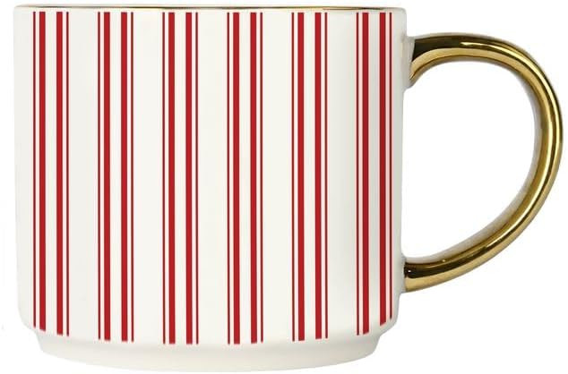 Sweet Water Decor Red Stripe Coffee Mug, 14oz China Christmas Mug with Gold Handle, Large Holiday... | Amazon (US)