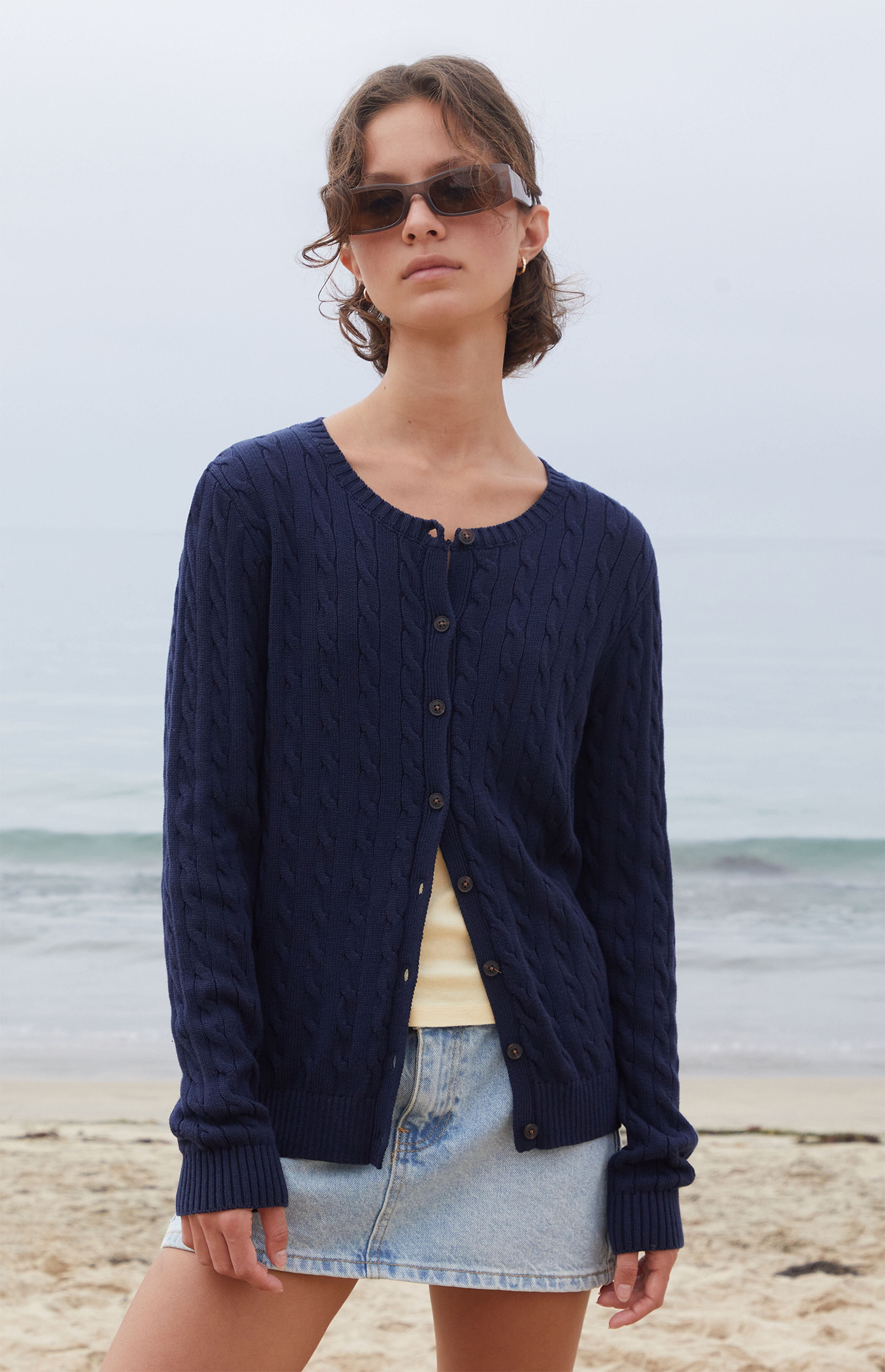 John Galt Blue Amalie Cable Knit Cardigan | PacSun