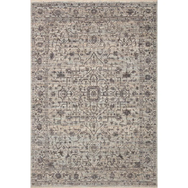 Sorrento Oriental Machine Made Power Loom Polyester Area Rug in Mist/Charcoal | Wayfair North America