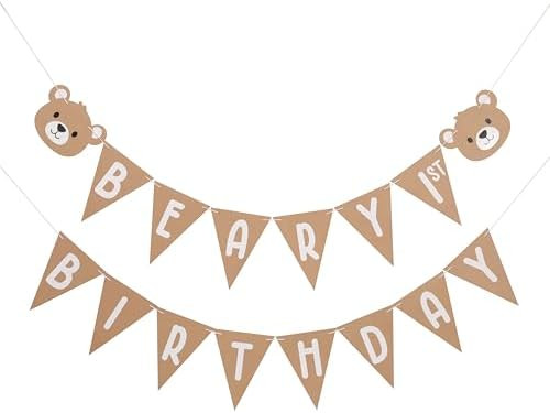 Bear First Birthday Banner - Neutral Bear Theme Party Banner, 1st Birthday Boy Decoration, Cardst... | Amazon (CA)
