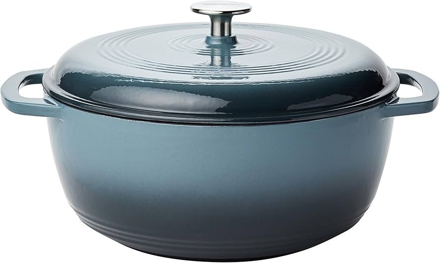 Amazon Basics Enameled Cast Iron Covered Round Dutch Oven, 6 Quart, Gray | Amazon (US)