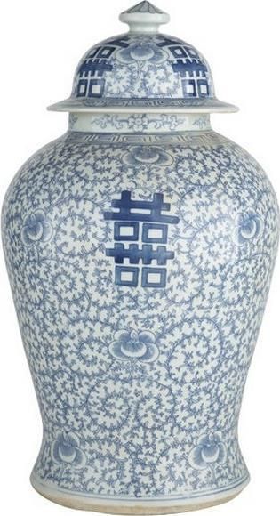 Temple Jar DOUBLE HAPPINESS Floral Blue Colors May Vary White Varying Bla LA-324 | Walmart (US)