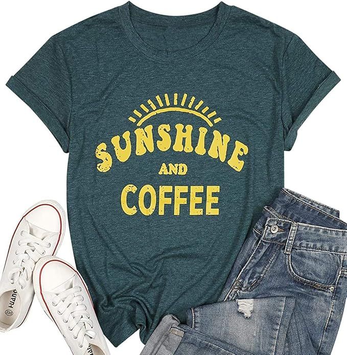 Sunshine Tshirts Funny Summer Graphic Tee Shirts for Women Letter Print Funny Coffee Tee Shirts T... | Amazon (US)