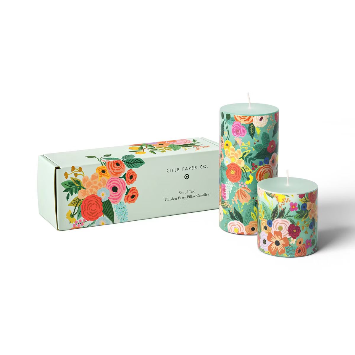 Rifle Paper Co. x Target 3"x3" and 3"x6" Pillar Candle Set Garden Party Mint Green | Target