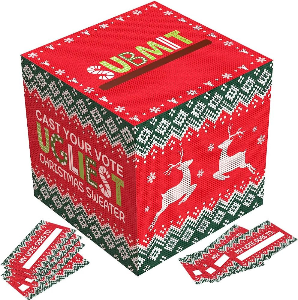 Ugly Sweater Contest Ballot Box and Voting Cards Set For Christmas New Year Party | Amazon (US)