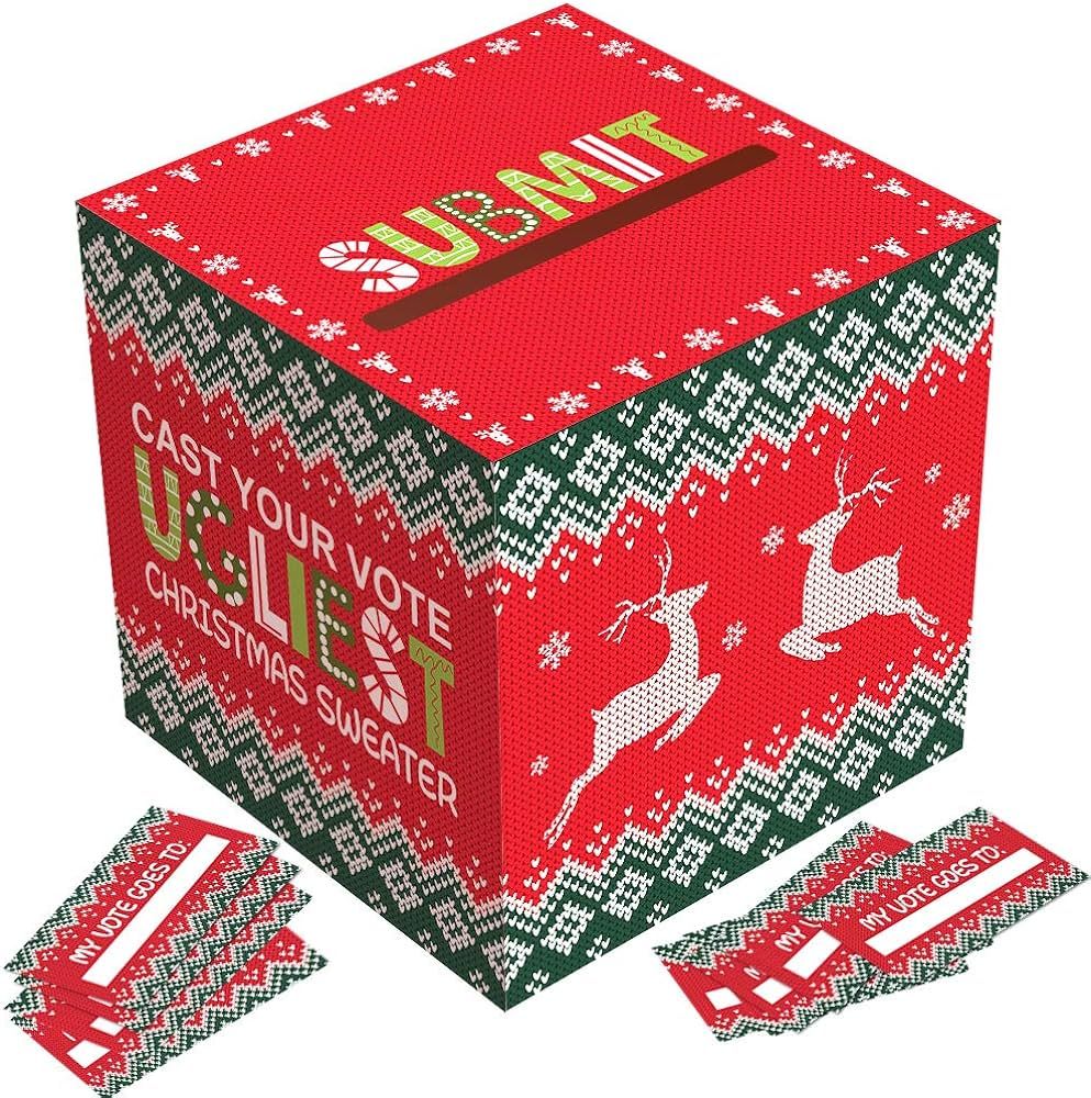 Ugly Sweater Contest Ballot Box and Voting Cards Set For Christmas New Year Party | Amazon (US)