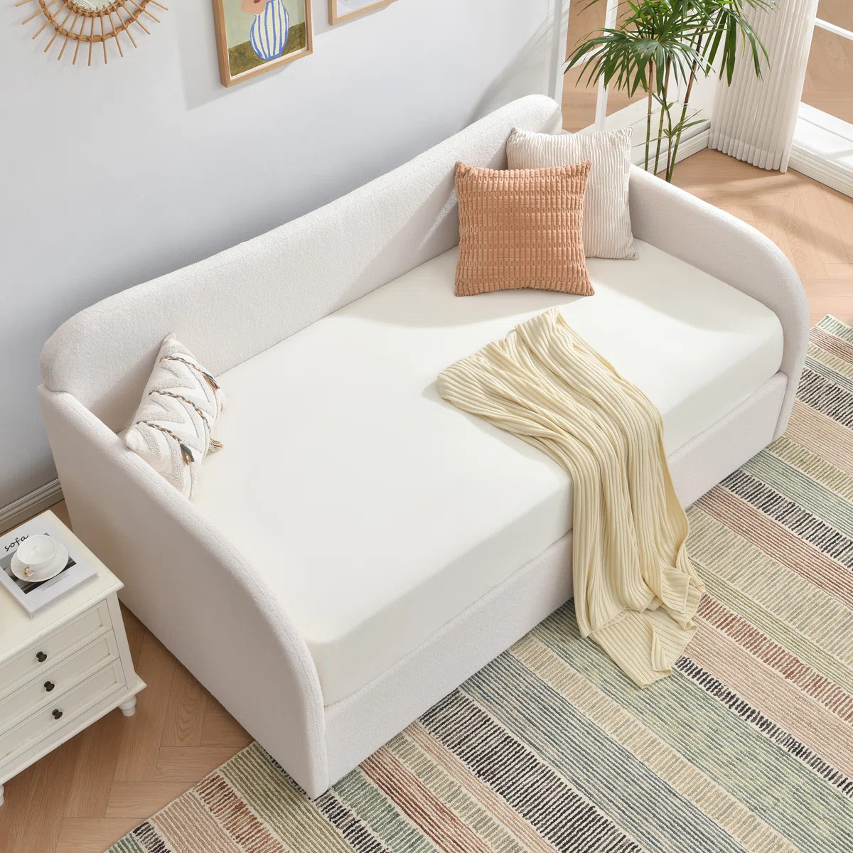 Orrin Boucle Curved Upholstered Daybed with Hydraulic Lift Up Storage | Wayfair North America